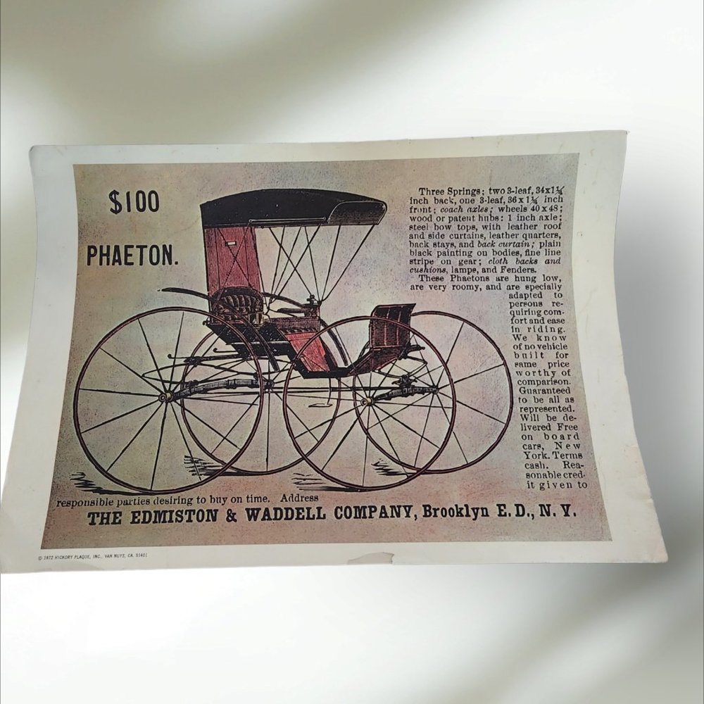 VINTAGE 1972 HICKORY PLAQUE, INC Adv. Poster of the PHAETON